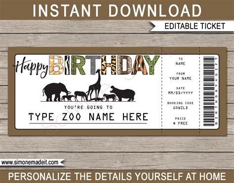 Free Printable Zoo Ticket Template